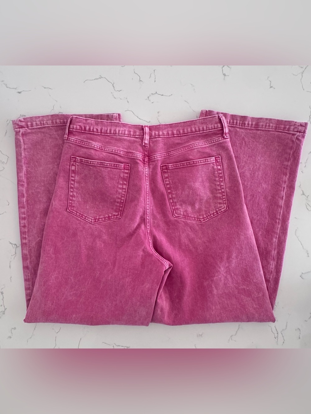 Gap High Rise Stride Ankle Jeans 32/14 Tall Pink Wide Leg Acid Wash Streetwear - Picture 5 of 9